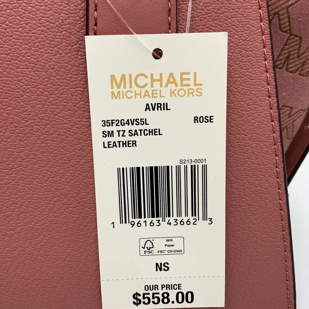 MICHAEL KORS AVRIL SMALL LEATHER TOP ZIP SATCHEL ROSE COLOR - Picture 16 of 16